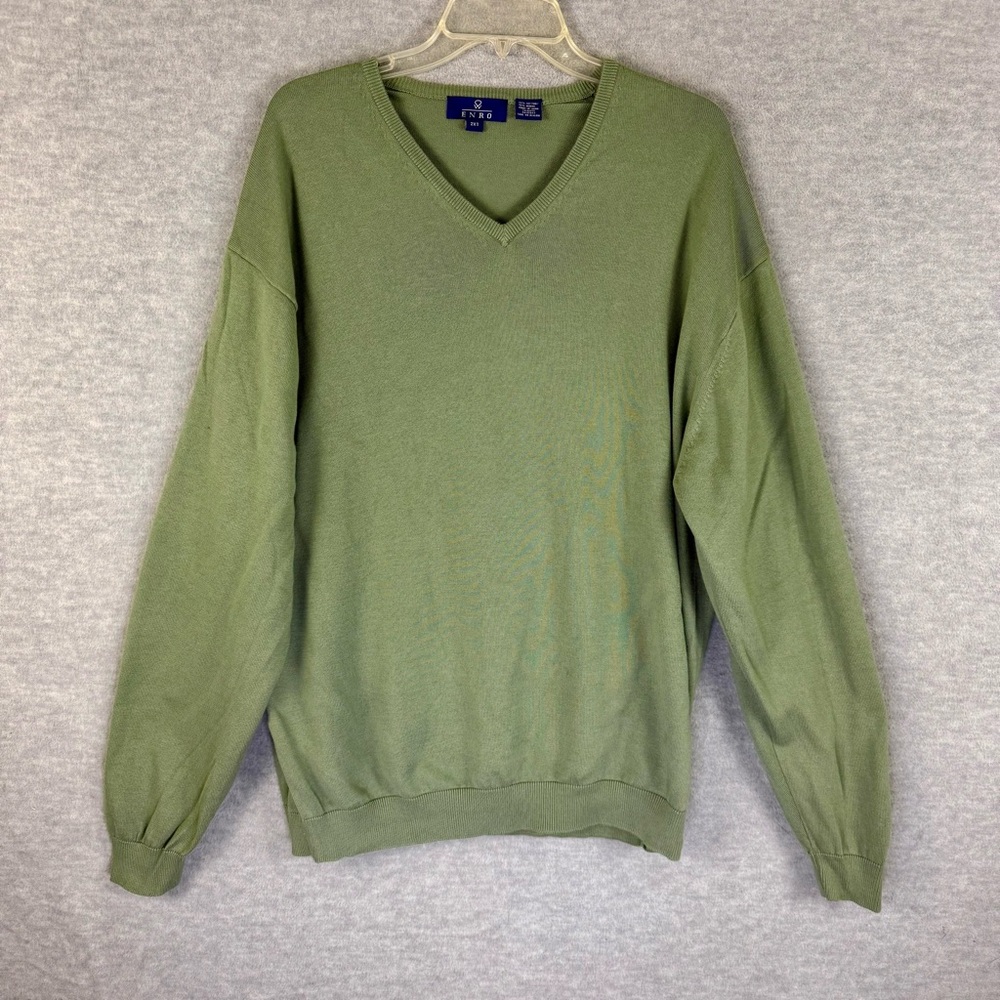 Enro Men's 2XT 2X Tall Sweater V-Neck Green Cotton/Modal Lightweight